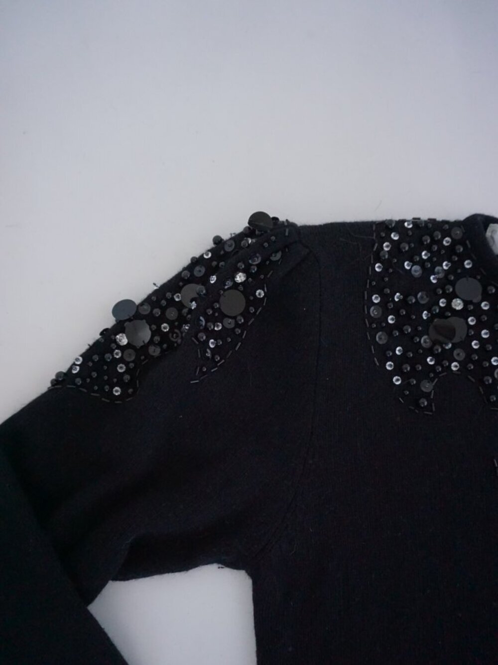 Vintage Shannan Black Beaded Sequin Knit Sweater Lambswool Angora Blend L - Picture 8 of 12
